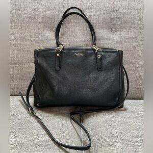 Calvin Klein Genuine Leather Quadruple Compartment Work Travel Shoulder Bag